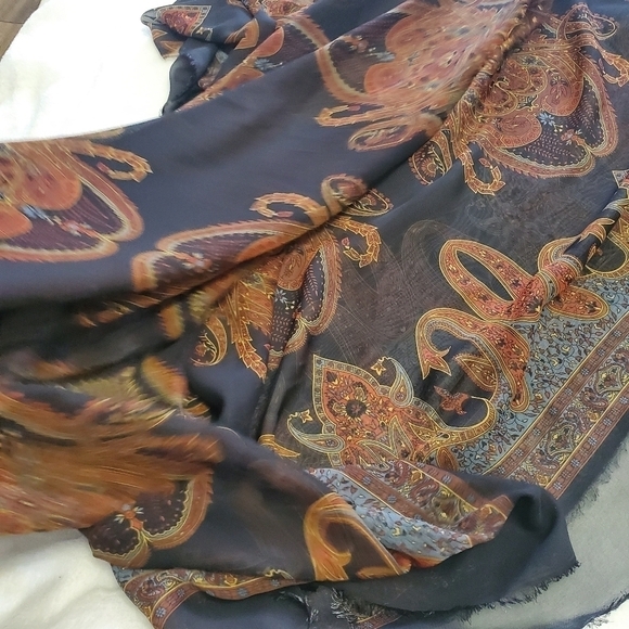 Paisley Printed See Through Cover Up Shawl RAW Hem - Picture 4 of 8